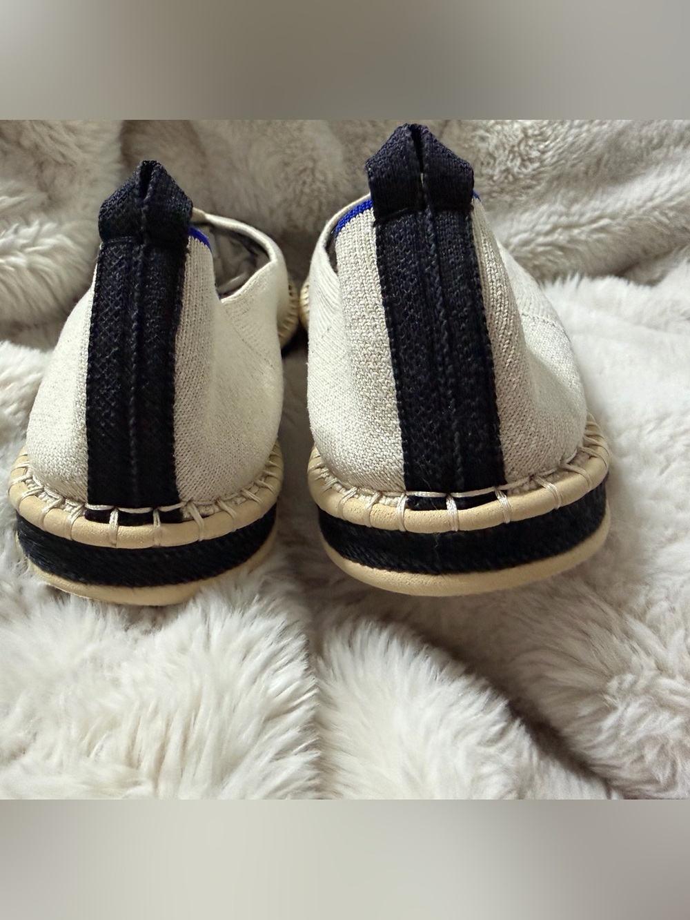 Rothys The Espadrille Ivory Black Cap Toe Knit Slip On Flats Womens 10.5 - Picture 5 of 8